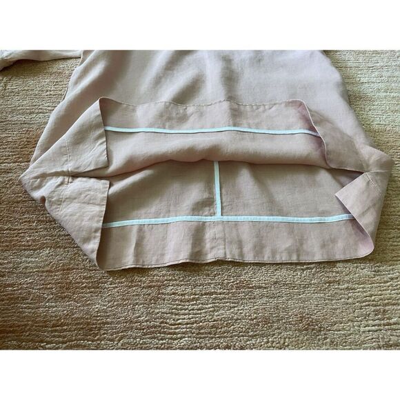 Blush Pink Linen Tunic Women’s Short Sleeve Top Bow Tie Neck Minimalist L/XL - Picture 7 of 7